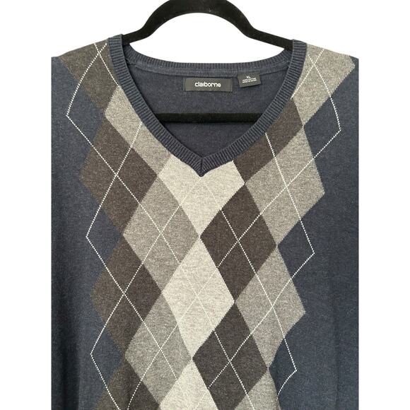 Claiborne Shirt Men's XL Argyle Diamond V-Neck 100% Cotton Long Sleeve Sweater - Picture 4 of 10